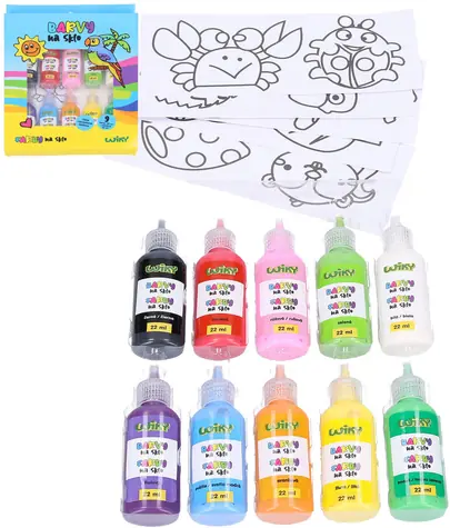 WIKY Farby na sklo / 9x 22 ml + čierna kontúra / šablóny / od 3 rokov