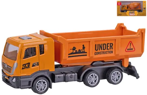 Auto stavebný spätný chod oranžové 12 cm / Hračka / 2 druhy: sklápačka, domiešavač / Kov a plast / od 3 rokov