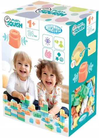 MOCHTOYS Stavebnica Play&Squish / 24 silikónových kociek / bez ostrých hrán / od 1 roka