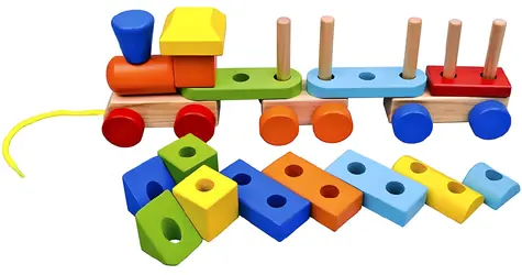 Bino Ťahací vláčik Baby s navliekacími kockami / 2 vagóniky / Drevo / od 18 mesiacov