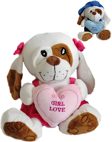 Psík v oblečku Love 25 cm / Hračka pre psov / Plyšová / so srdiečkom / 2 varianty