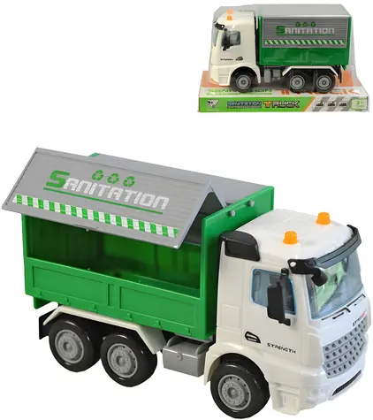 Smetiarske auto zeleno-biele 16 cm / Plast / Voľný chod