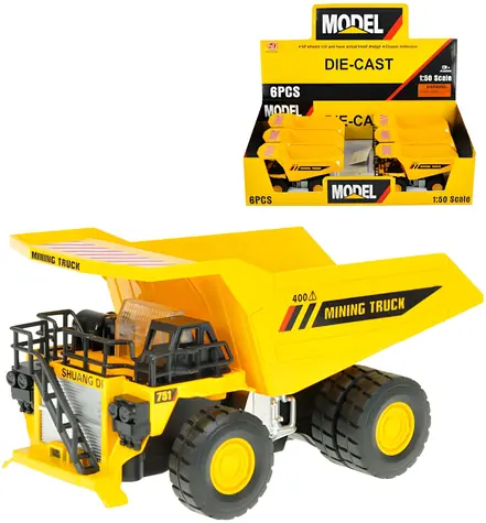 Auto nákladná sklápačka žlto-čierna kov-plast / Auto sklápač / 1:50 / 16 cm / na batérie / svetlo a zvuk