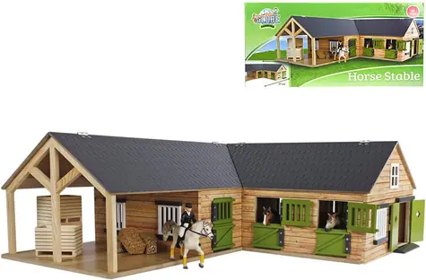 KIDS GLOBE Drevená stavebnica Stajňa pre kone / 1:24 / 3 boxy / od 4 rokov