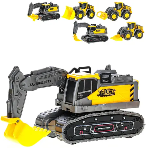 Stavebné auto na zotrvačník žlto-sivé / Autíčko na zotrvačník / Plast / 9 druhov / Od 3 rokov