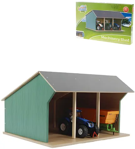 KIDS GLOBE Prístrešok pre traktory / Drevená stavebnica / Mierka 1:32 / 3 státie / od 3 rokov