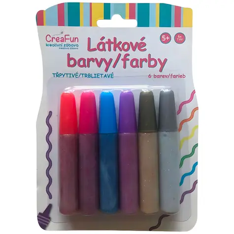 SPARKYS CreaFun Farby na textil s trblietkami / Výtvarná sada / 6x 42 ml / od 3 rokov