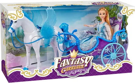 SPARKYS Magický kočiar s Pegasom a bábikou modrý / Svetlo a zvuk