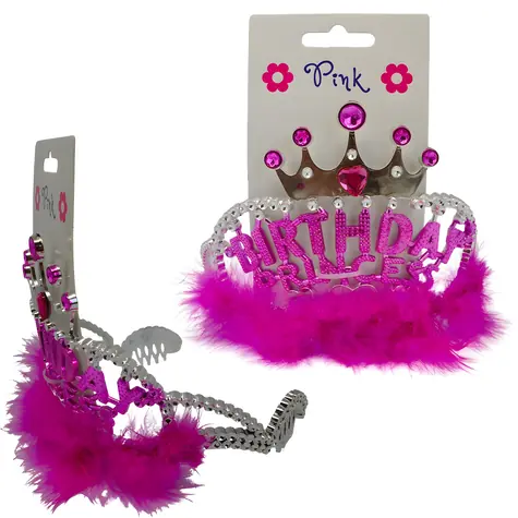 SPARKYS Čelenka Happy Birthday fuchsiová / Karnevalový doplnok / Perie