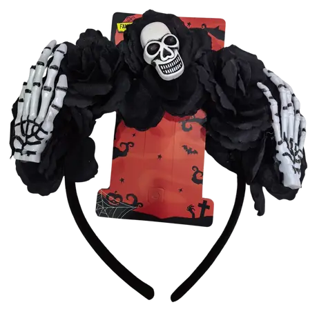 SPARKYS Čelenka Halloween lebka a ruža / Karnevalový doplnok / Textil