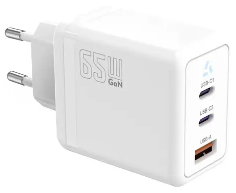 TB Touch 65W GaN biela / Napájací adaptér / 2x USB-C + USB-A / 65 W / GaN