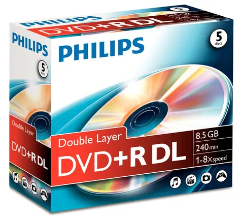 Philips DVD+ R DL 8,5 GB / Optické médium / 8x / 5 ks / JewelCase