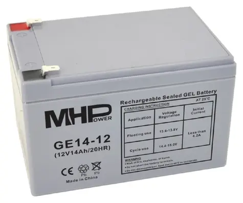 Carspa MHPower GE14-12 / Gélový akumulátor / VRLA GÉL / 12V/14Ah / Faston F2 6,3mm / Deep Cycle