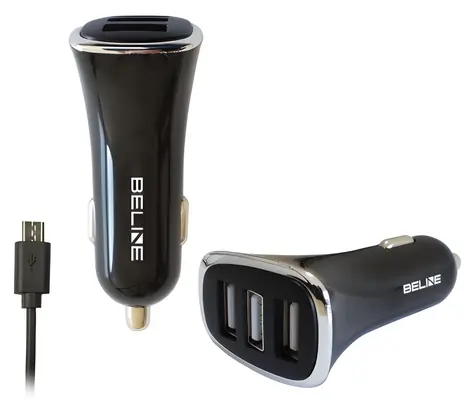 Beline Autonabíjačka 3xUSB + microUSB kábel čierna / Autonabíjačka / 3x USB / microUSB / 4A