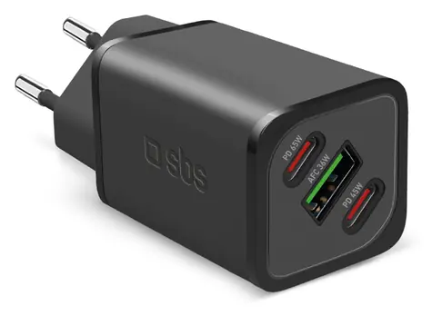 SBS NanoTube čierna / Cestovný adaptér / GaN / 2x USB-C, USB-A / 65 W / PD