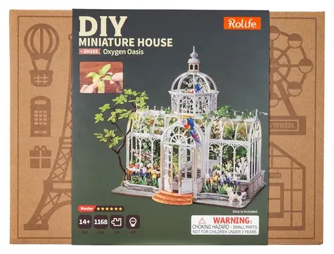 Robotime 3D drevená skladačka Miniatúra domčeka Oáza zelene / 1 168 dielikov / od 14 rokov / vysoká obtiažnosť