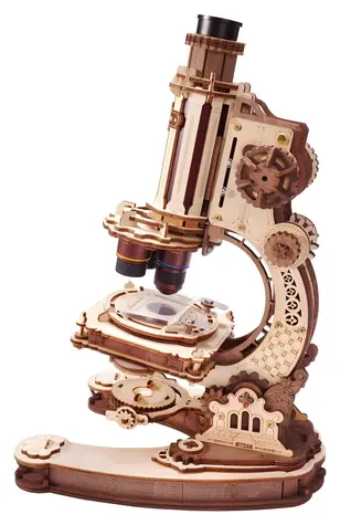 Robotime 3D mechanická skladačka Mikroskop / 260 dielikov / drevo / od 14 rokov