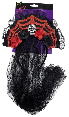 SPARKYS Čelenka so závojom Halloween lebka a ruža / Karnevalový doplnok / Textil
