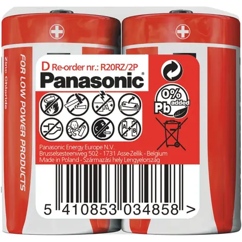 Panasonic Red R20 / Zinkouhlíková batéria / D / 1,5 V / 2 ks