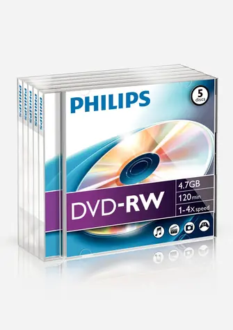 Philips DVD-RW 4,7 GB / Optické médium / 4X / 5 ks / JewelCase