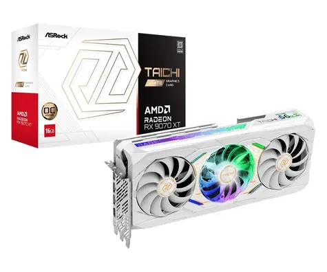 ASRock Radeon RX 9070 XT Taichi OC biela / Grafická karta / 16GB GDDR6 / 256-bit / 3100 MHz / 850W