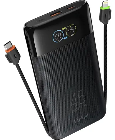 YENKEE YPB 2051 / Powerbanka / 20000 mAh / PD 45W / USB-C / USB-A / vstavané káble USB-C a Lightning