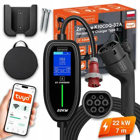 Zenwire K10CDQ-32A / Mobilná nabíjačka EV / 22 kW / 32A / Typ 2 / 7 m kábel