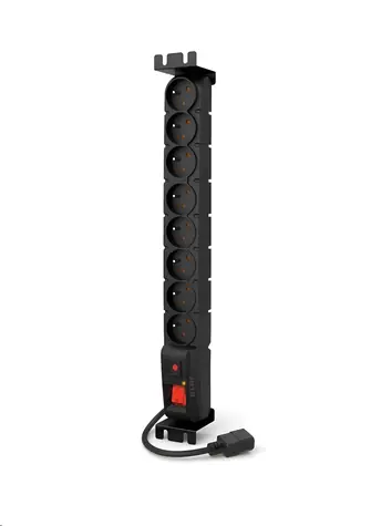 19" Acar rozvodný panel 8x230V / Napájací panel / IEC konektor pre UPS / prepäťová ochrana / kábel 3 m