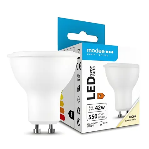Modee Spot GU10 / LED žiarovka / 6W náhrada 42W / studená biela 4000K / 550 lm