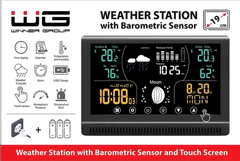 WG WG3 čierna / Meteostanica / Vonkajší snímač / LCD displej / Budík
