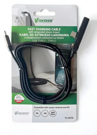 Vakoss TC-U570 čierna / USB kábel USB-C - USB-C / Stojanček / 100W / 1m