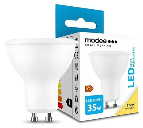 Modee LED žiarovka Spot GU10 4,5W / Žiarovka / náhrada za 35W / teplá biela 2700K / 400 lm