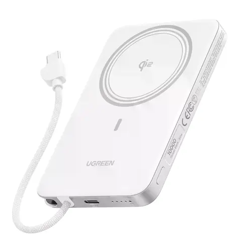 Ugreen 75983B MagFlow Air biela / Powerbanka / Magnetická / 10000 mAh / Qi2 15W / USB-C