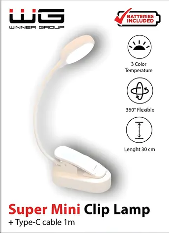 Winner Group Nočný čitateľ biela / LED lampička na čítanie / klip / 3000-6500K / USB-C / 800 mAh