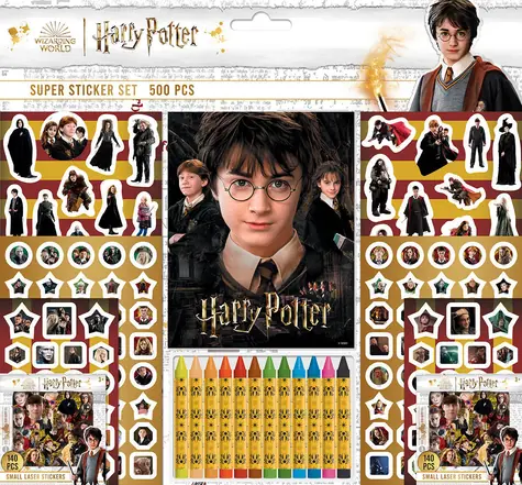 JIRI MODELS Samolepkový set Harry Potter / Omaľovánky / cca 500 samolepiek / blok 32 listov / 12 voskoviek / od 3 rokov