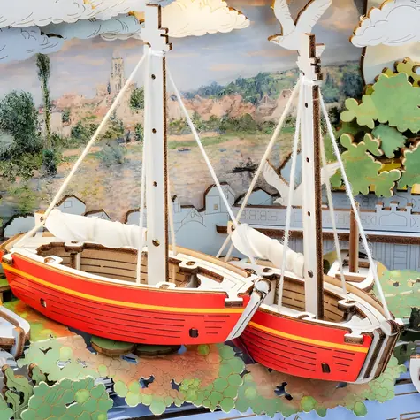 Robotime 3D drevená skladačka Červené lode / Mechanický model s LED osvetlením / 219 dielikov / 14+