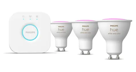 Philips Hue LED žiarovka GU10 4,2W 3 ks biela / Múdra LED žiarovka + Hue Bridge / RGB / 400 lm / 2200-6500 K