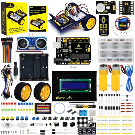 KEYESTUDIO KS0436 Stavebnica Arduino Robot Auto / REV4 Board ATmega328P / 5 projektov / USB