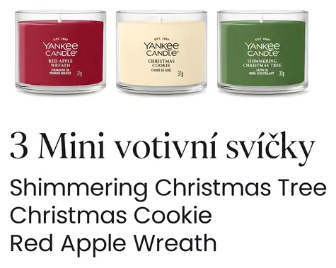 Yankee Candle Vianočná sada 2026 / Darčeková sada 3 votívnych sviečok v skle / 3x 37 g