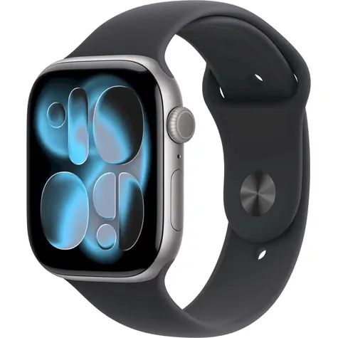 Apple Watch Series 11 GPS+Cellular 42mm Vesmírne šedé hliníkové telo - Čierny športový remienok M/L / 150-200 mm