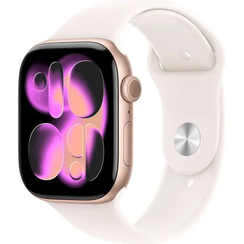 Apple Watch Series 11 GPS+Cellular 42mm Ružovo zlaté hliníkové telo - Svetlo rumenný športový remienok S/M / 130-180 mm