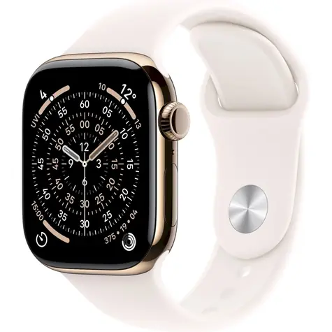 Apple Watch Series 11 GPS+Cellular 42mm Zlaté titánové telo - Svetlo rumenný športový remienok M/L / 150-200 mm