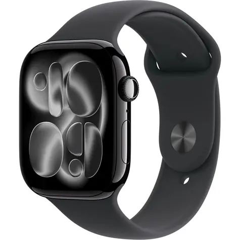 Apple Watch Series 11 GPS 46mm Klavírno čierne hliníkové telo - Čierny športový remienok S/M / 140-190 mm