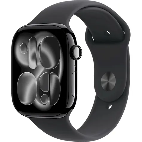 Apple Watch Series 11 GPS+Cellular 46mm Klavírno čierne hliníkové telo - Čierny športový remienok M/L / 160-210 mm