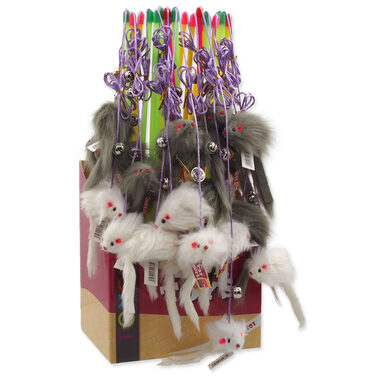 Magic Cat Hračka - prút s myškou a rolničkou catnip 17cm + 49cm 24ks