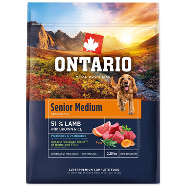Ontario Senior Medium Lamb & Brown Rice 2.25kg / Granule pre starších psov 