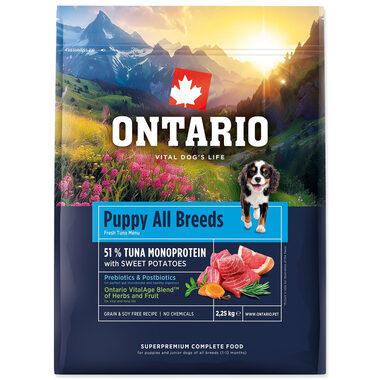 Ontario Puppy & Junior All Breeds Monoproteín Tuna & Sweet Potatoes 2.25kg / Granule pre šteňatá