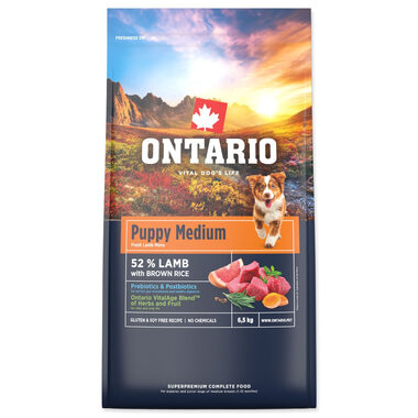 Ontario Puppy Medium Lamb & Brown Rice 6.5kg / Granule pre šteňatá