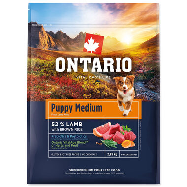 Ontario Puppy Medium Lamb & Brown Rice 2.25kg / Granule pre šteňatá