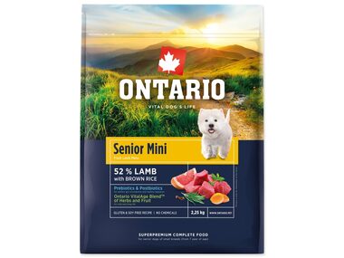 Ontario Senior Mini Lamb & Brown Rice 2.25kg / Granule pre starších psov 